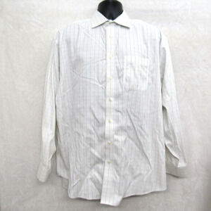 Jos A Bank White Shirt Mens 17-35 Long Sleeve Stripe Pocket Formal Casual Preppy